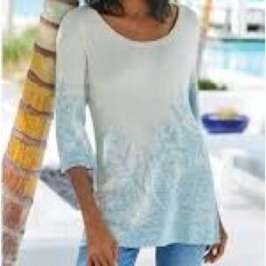 Soft Surroundings Floral Knit Sweater Size Large blue and gray NWOT spring